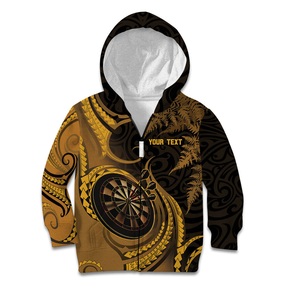 Personalised New Zealand Gold Darts Kid Hoodie Maori Fern Curve Style
