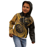 Personalised New Zealand Gold Darts Kid Hoodie Maori Fern Curve Style