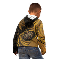 Personalised New Zealand Gold Darts Kid Hoodie Maori Fern Curve Style