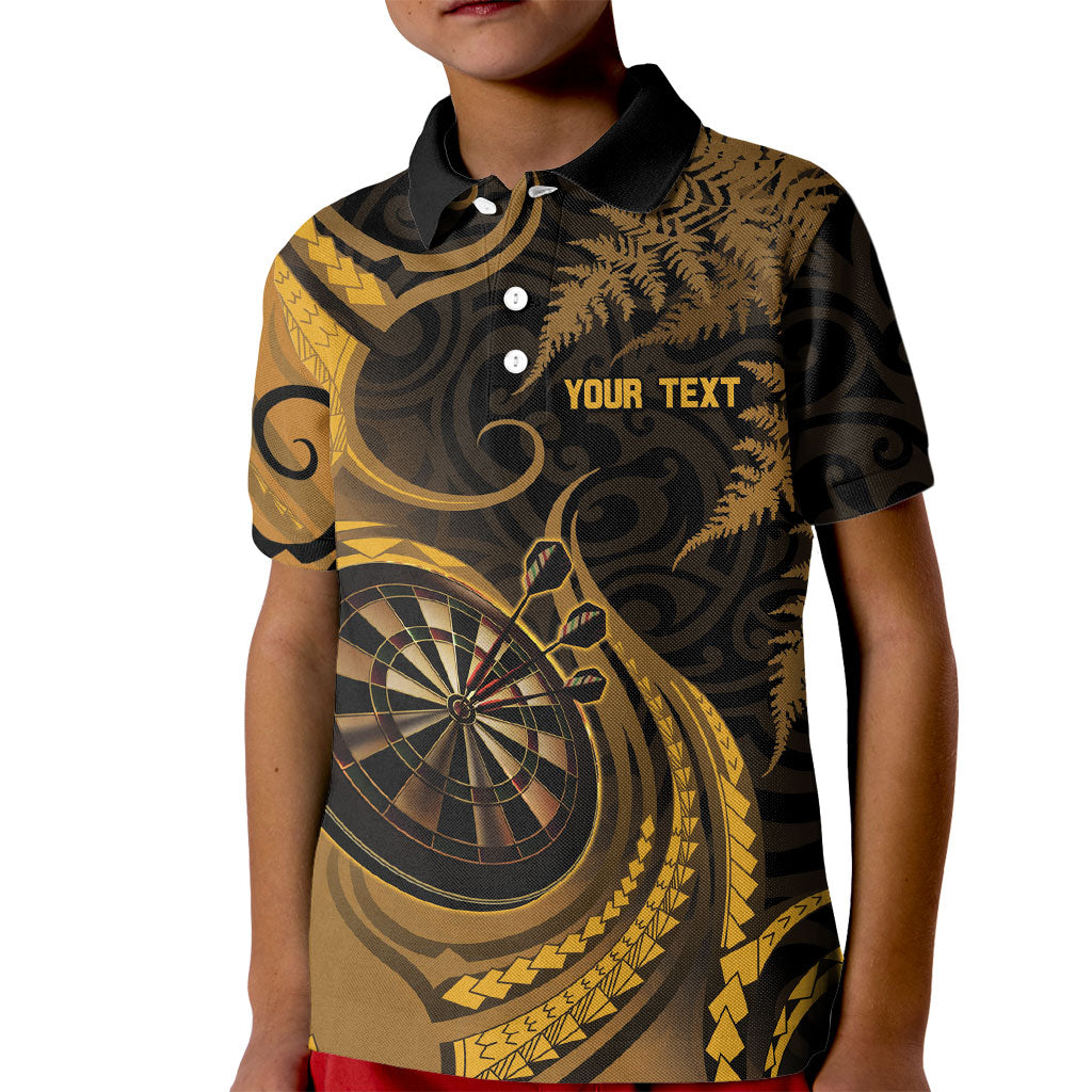 Personalised New Zealand Gold Darts Kid Polo Shirt Maori Fern Curve Style