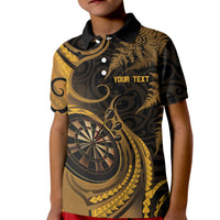 Personalised New Zealand Gold Darts Kid Polo Shirt Maori Fern Curve Style