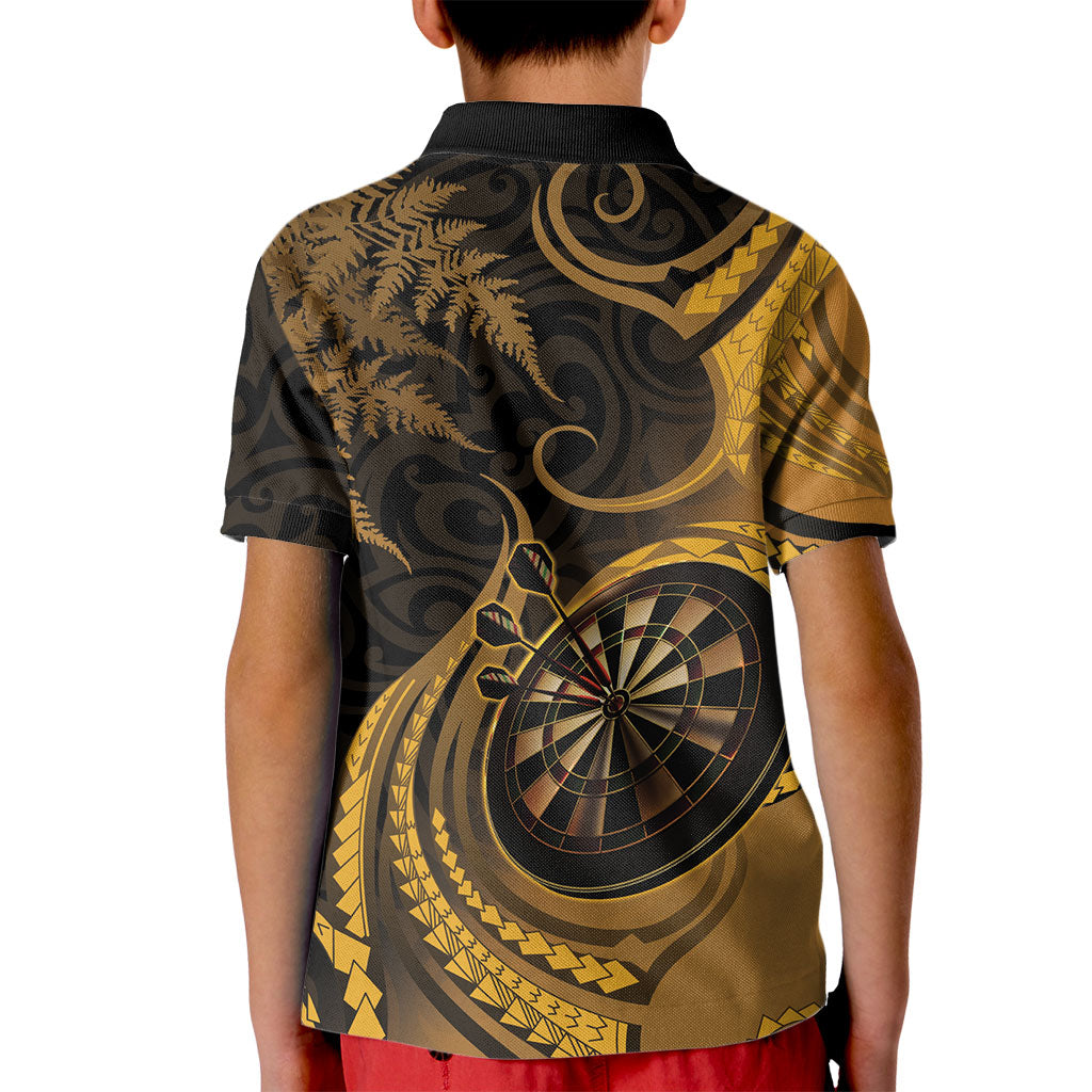 Personalised New Zealand Gold Darts Kid Polo Shirt Maori Fern Curve Style
