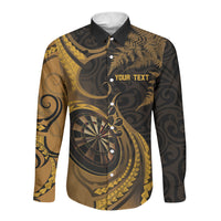 Personalised New Zealand Gold Darts Long Sleeve Button Shirt Maori Fern Curve Style