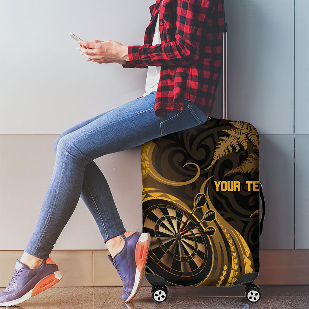 Personalised New Zealand Gold Darts Luggage Cover Maori Fern Curve Style