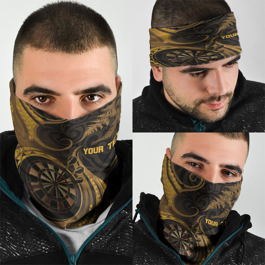 Personalised New Zealand Gold Darts Neck Gaiter Maori Fern Curve Style