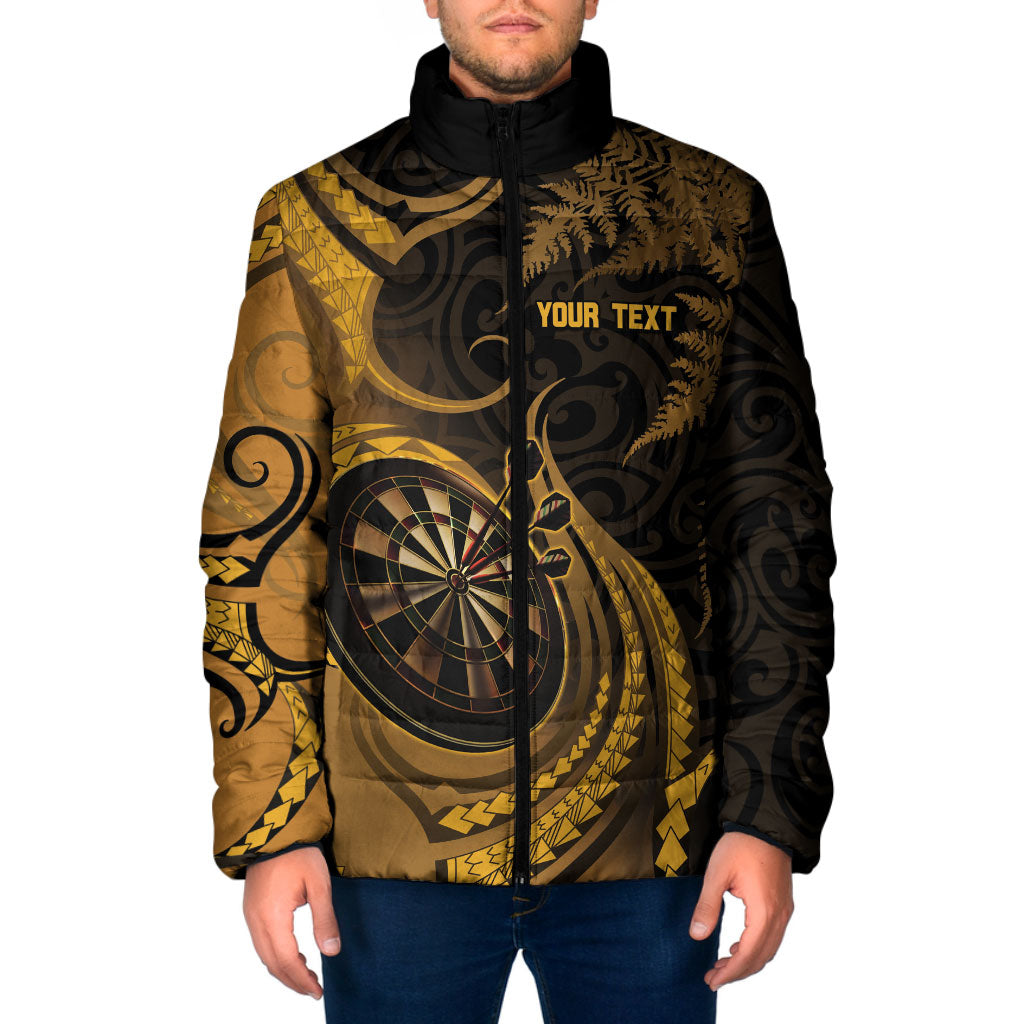 Personalised New Zealand Gold Darts Padded Jacket Maori Fern Curve Style