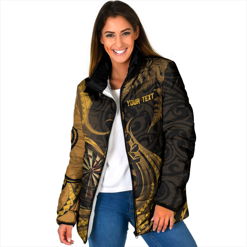 Personalised New Zealand Gold Darts Padded Jacket Maori Fern Curve Style