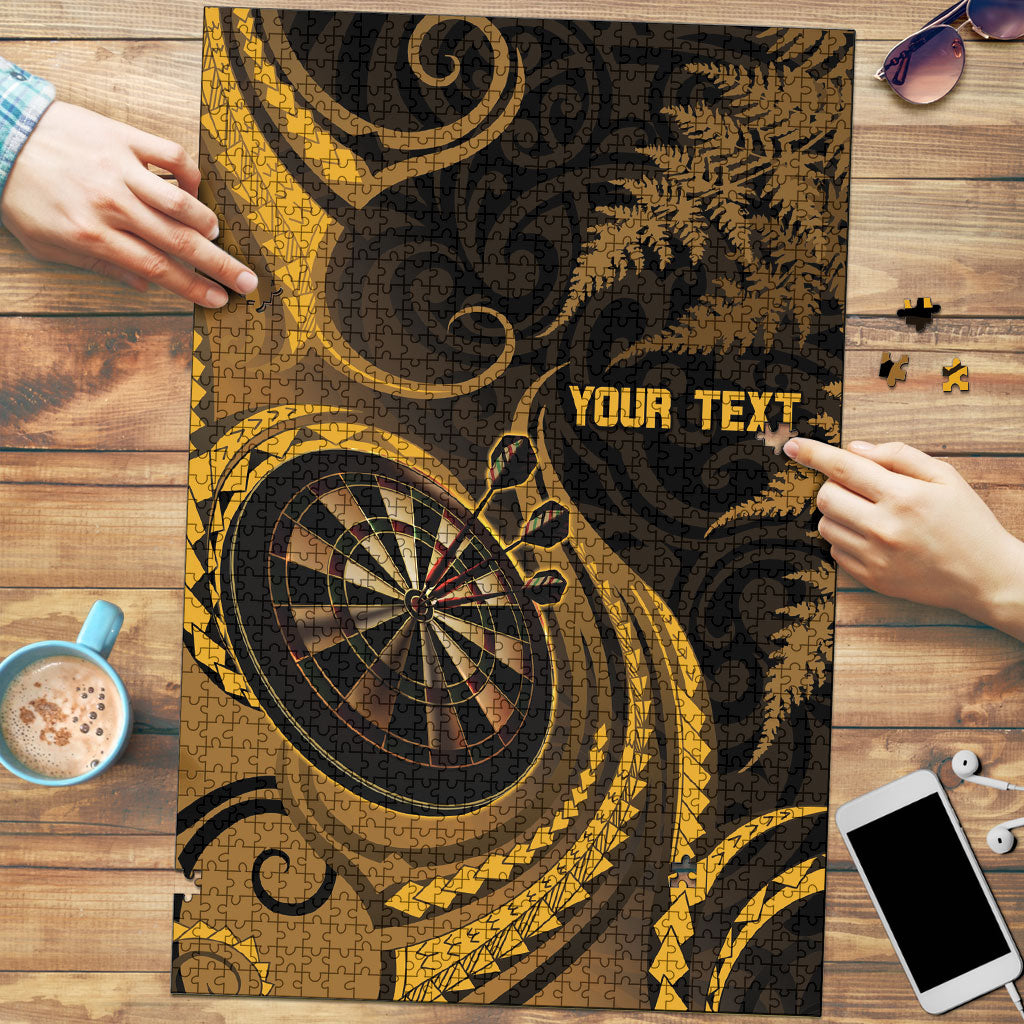 Personalised New Zealand Gold Darts Puzzle Maori Fern Curve Style