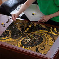 Personalised New Zealand Gold Darts Puzzle Maori Fern Curve Style