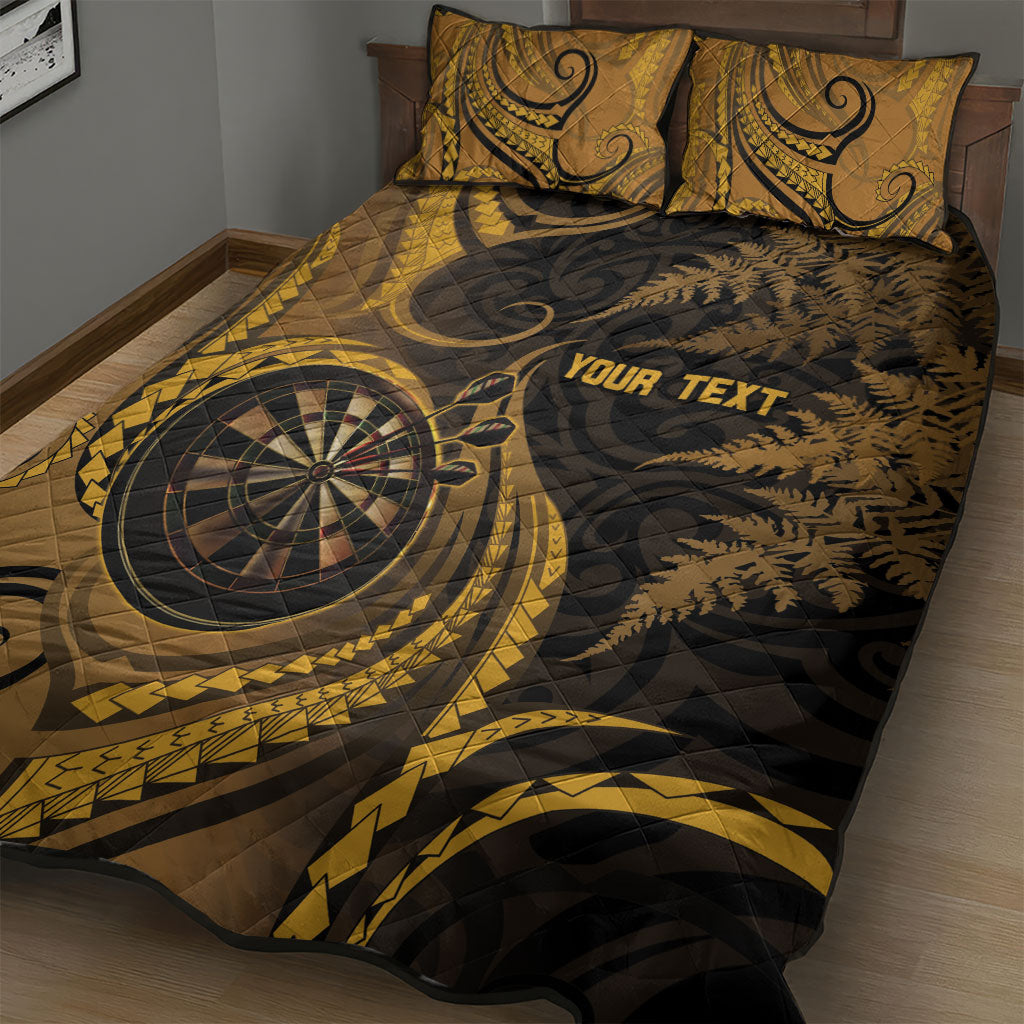 Personalised New Zealand Gold Darts Quilt Bed Set Maori Fern Curve Style