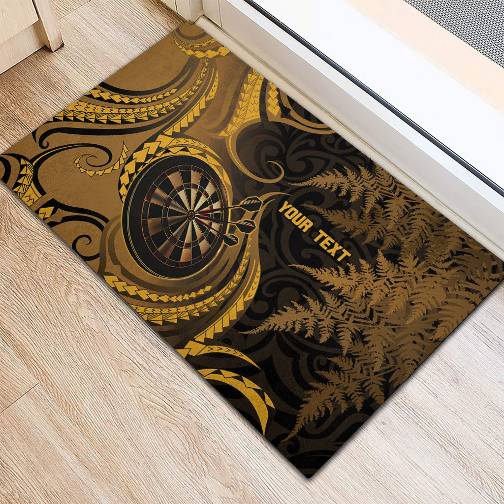 Personalised New Zealand Gold Darts Rubber Doormat Maori Fern Curve Style