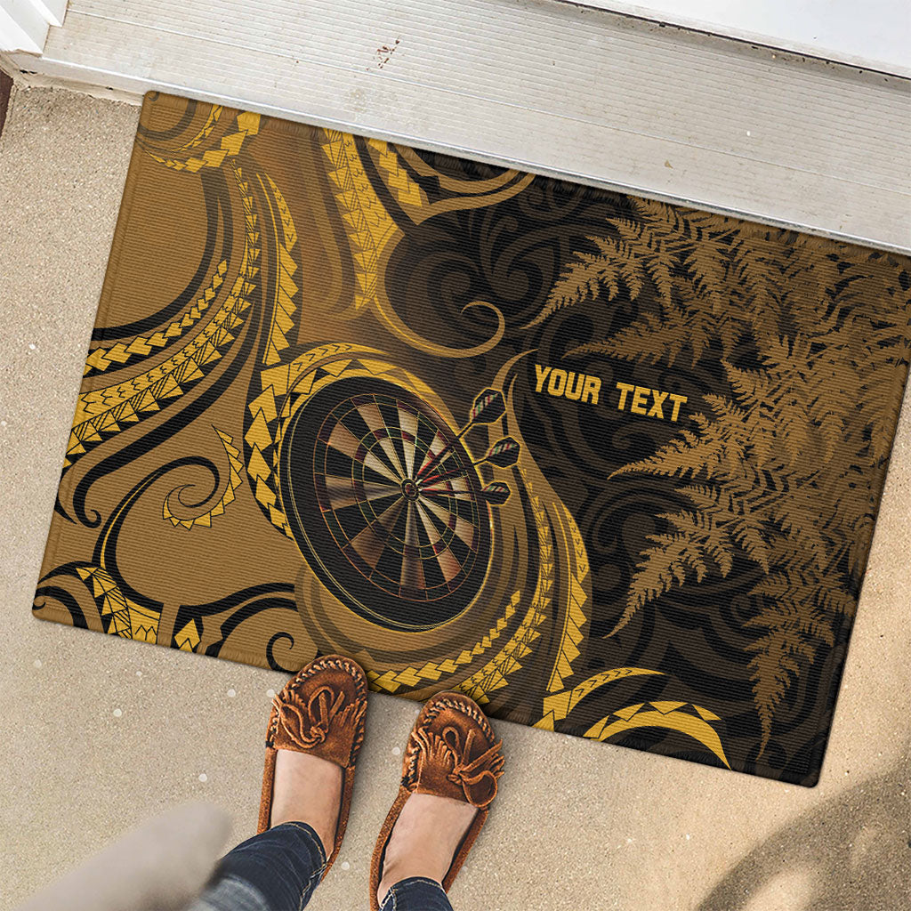 Personalised New Zealand Gold Darts Rubber Doormat Maori Fern Curve Style