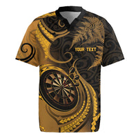 Personalised New Zealand Gold Darts Rugby Jersey Maori Fern Curve Style