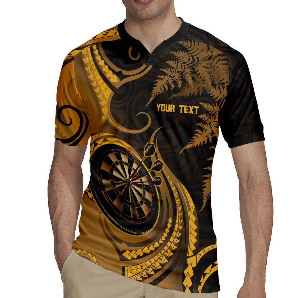Personalised New Zealand Gold Darts Rugby Jersey Maori Fern Curve Style