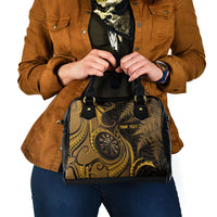 Personalised New Zealand Gold Darts Shoulder Handbag Maori Fern Curve Style