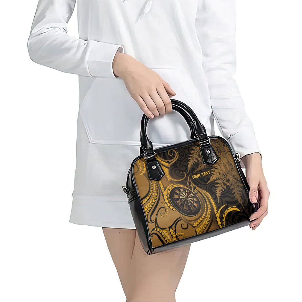 Personalised New Zealand Gold Darts Shoulder Handbag Maori Fern Curve Style
