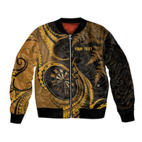 Personalised New Zealand Gold Darts Sleeve Zip Bomber Jacket Maori Fern Curve Style
