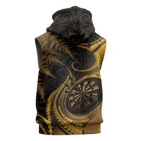 Personalised New Zealand Gold Darts Sleeveless Hoodie Maori Fern Curve Style