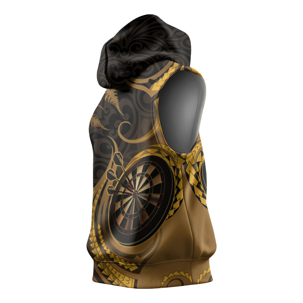 Personalised New Zealand Gold Darts Sleeveless Hoodie Maori Fern Curve Style