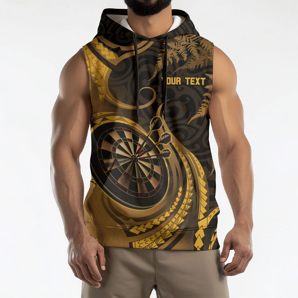 Personalised New Zealand Gold Darts Sleeveless Hoodie Maori Fern Curve Style
