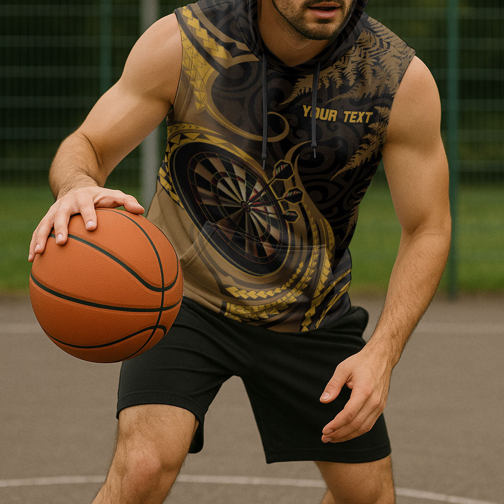 Personalised New Zealand Gold Darts Sleeveless Hoodie Maori Fern Curve Style
