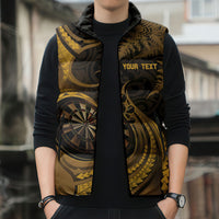 Personalised New Zealand Gold Darts Sleeveless Puffer Jacket Maori Fern Curve Style