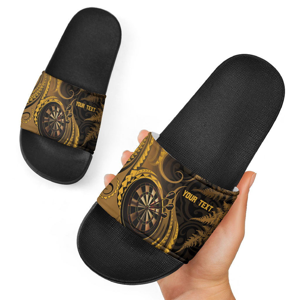 Personalised New Zealand Gold Darts Slide Sandals Maori Fern Curve Style