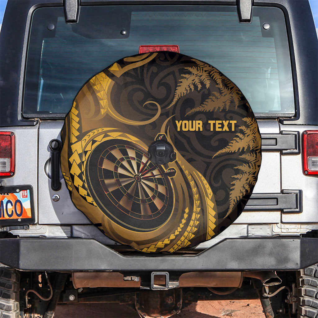 Personalised New Zealand Gold Darts Spare Tire Cover Maori Fern Curve Style