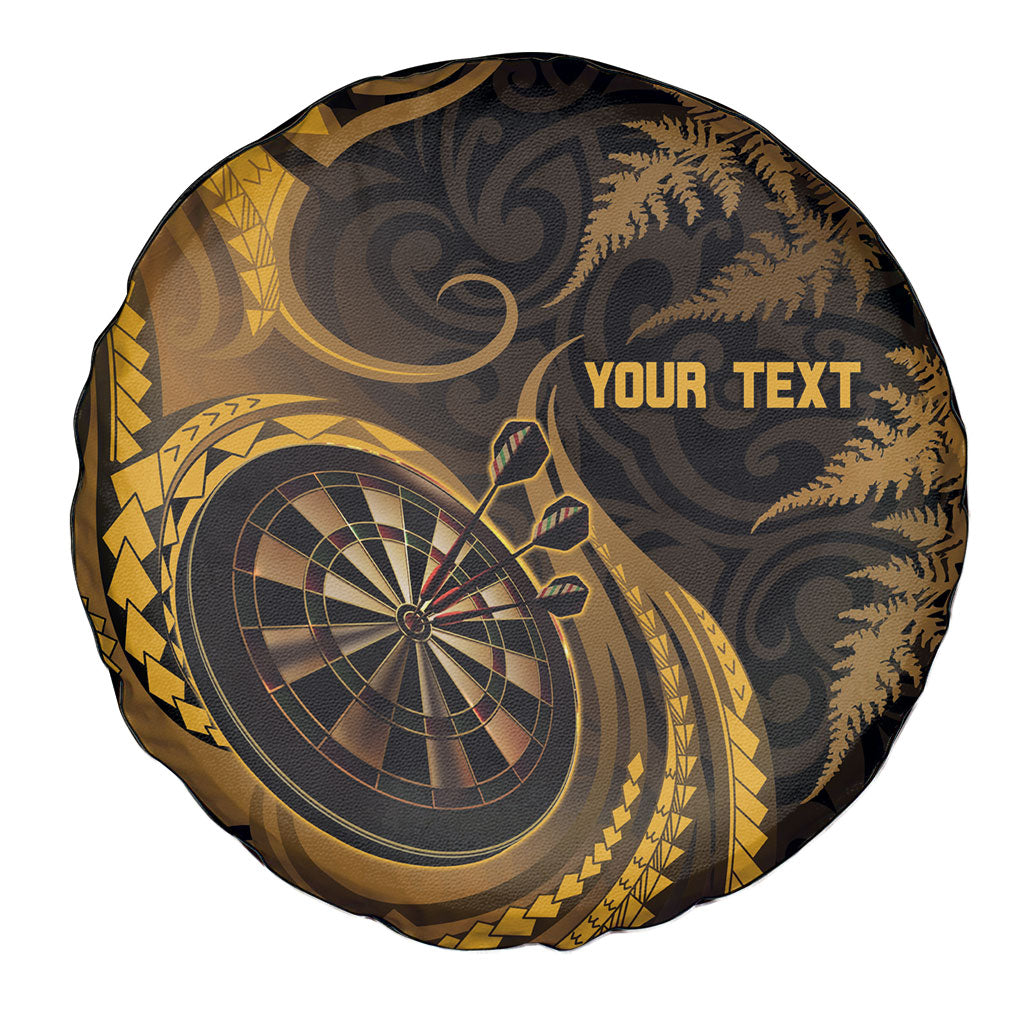 Personalised New Zealand Gold Darts Spare Tire Cover Maori Fern Curve Style