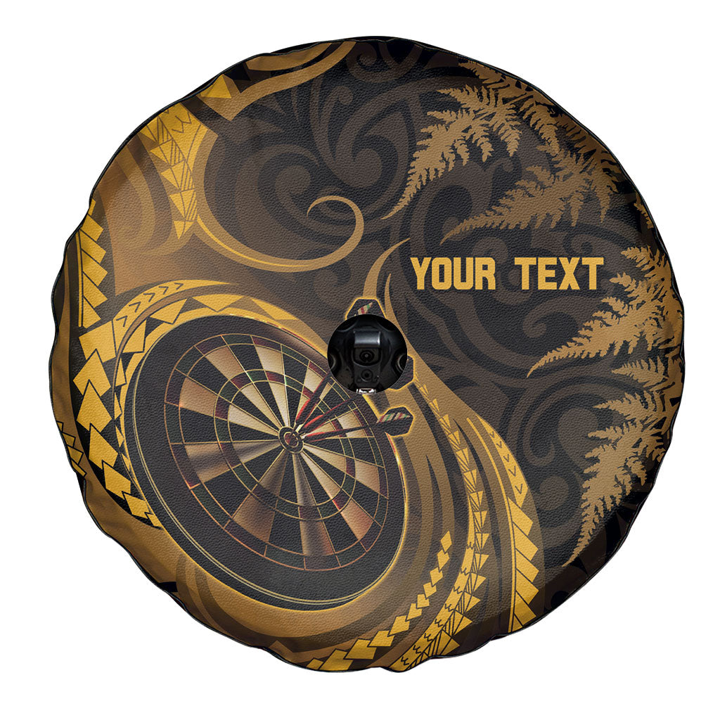 Personalised New Zealand Gold Darts Spare Tire Cover Maori Fern Curve Style