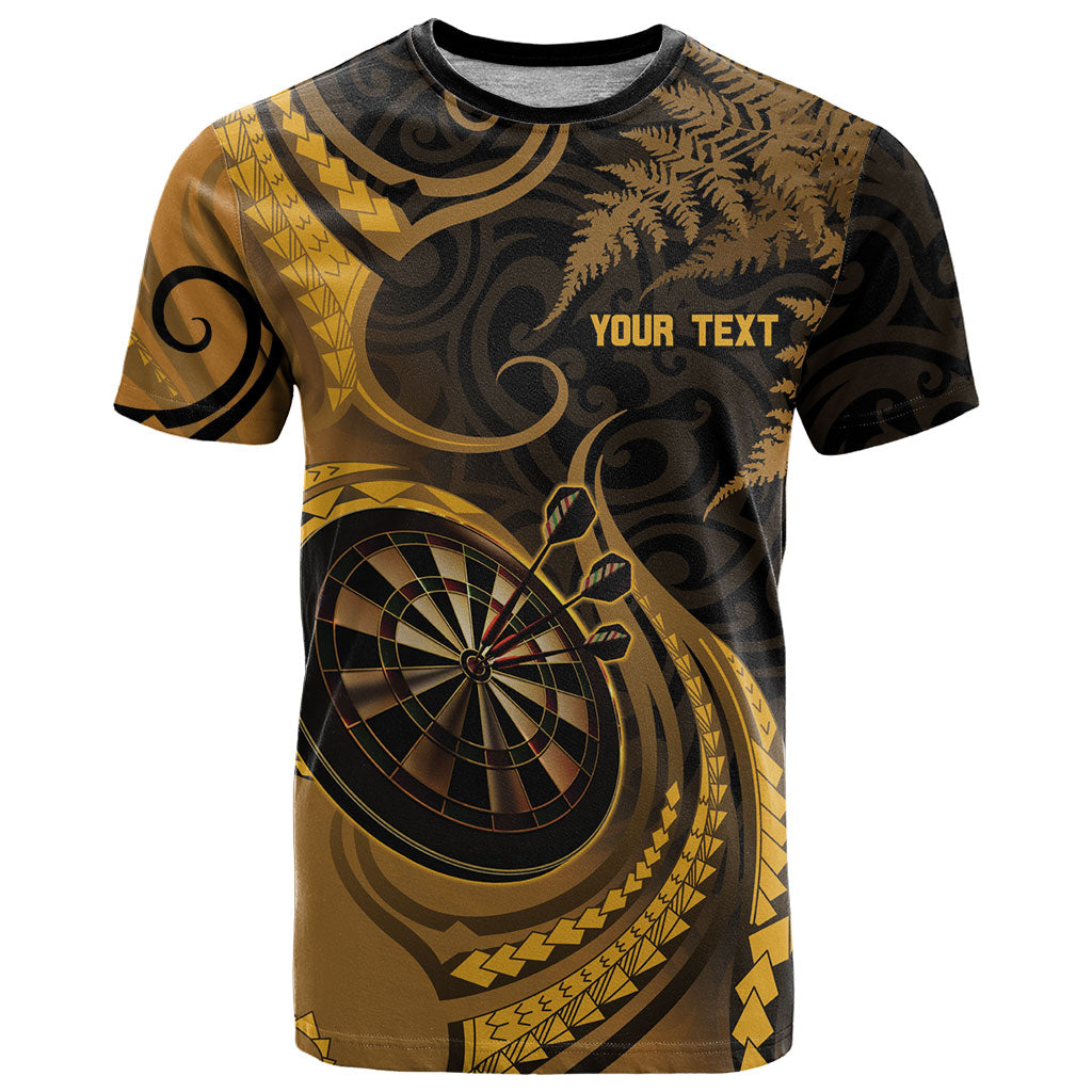 Personalised New Zealand Gold Darts T Shirt Maori Fern Curve Style