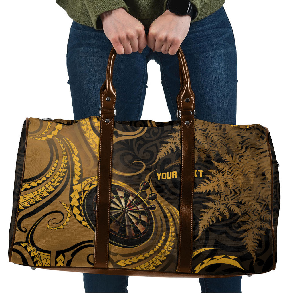 Personalised New Zealand Gold Darts Travel Bag Maori Fern Curve Style