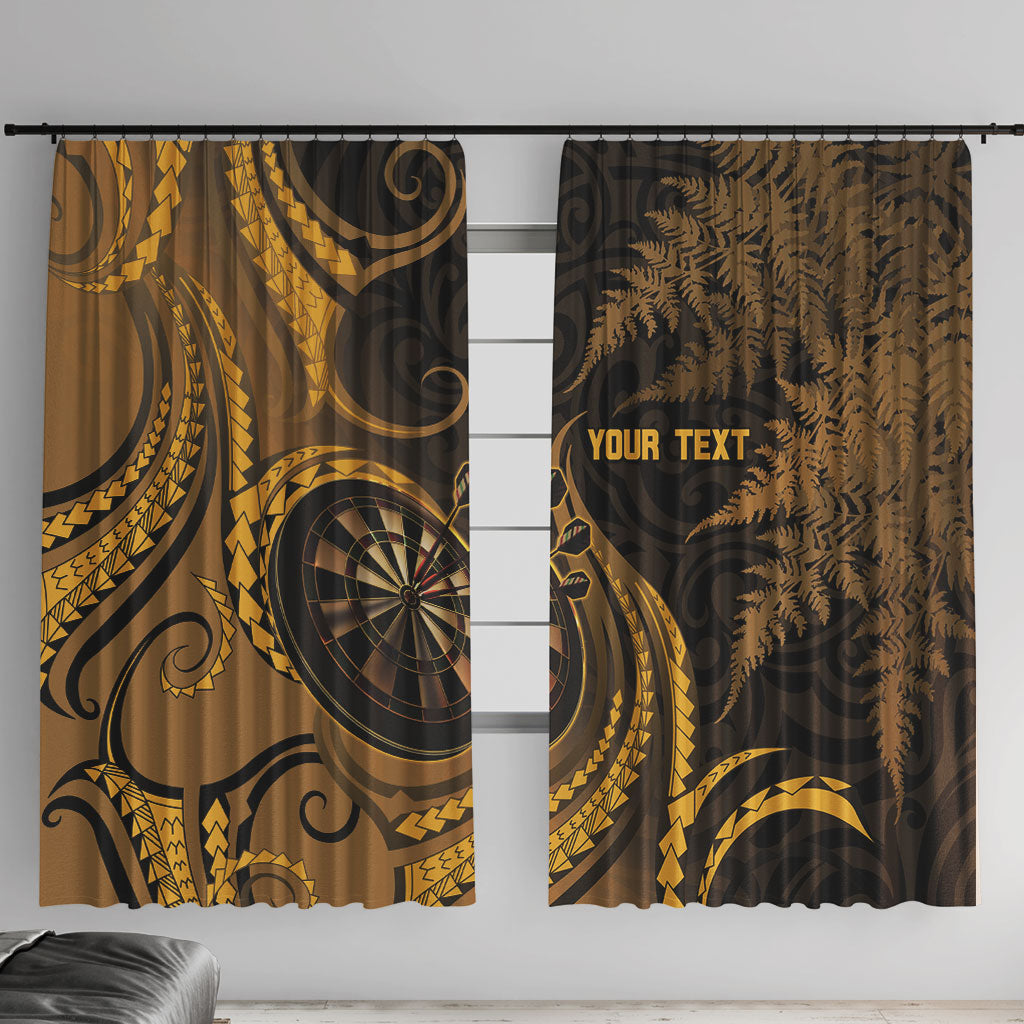 Personalised New Zealand Gold Darts Window Curtain Maori Fern Curve Style