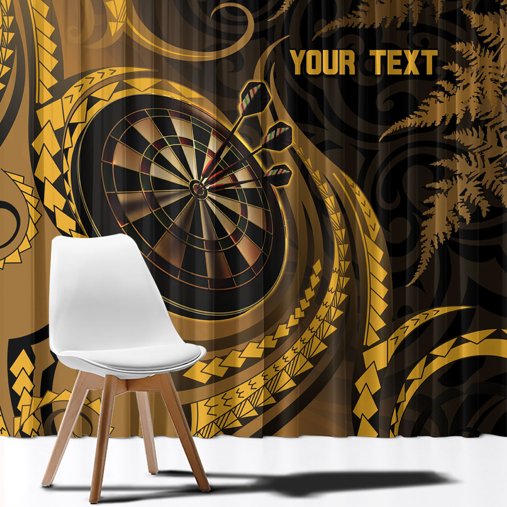 Personalised New Zealand Gold Darts Window Curtain Maori Fern Curve Style