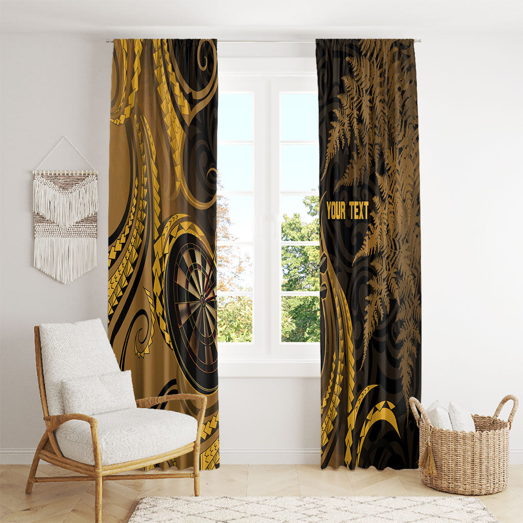 Personalised New Zealand Gold Darts Window Curtain Maori Fern Curve Style