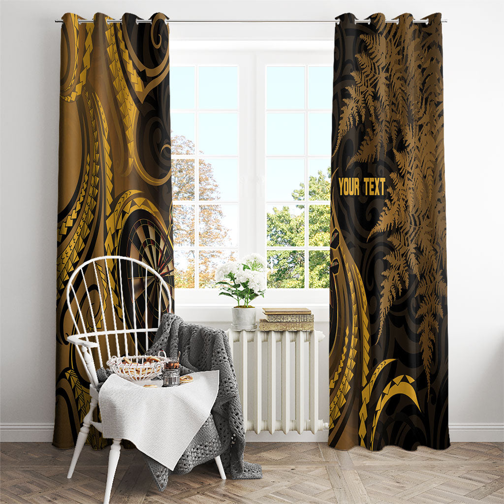 Personalised New Zealand Gold Darts Window Curtain Maori Fern Curve Style
