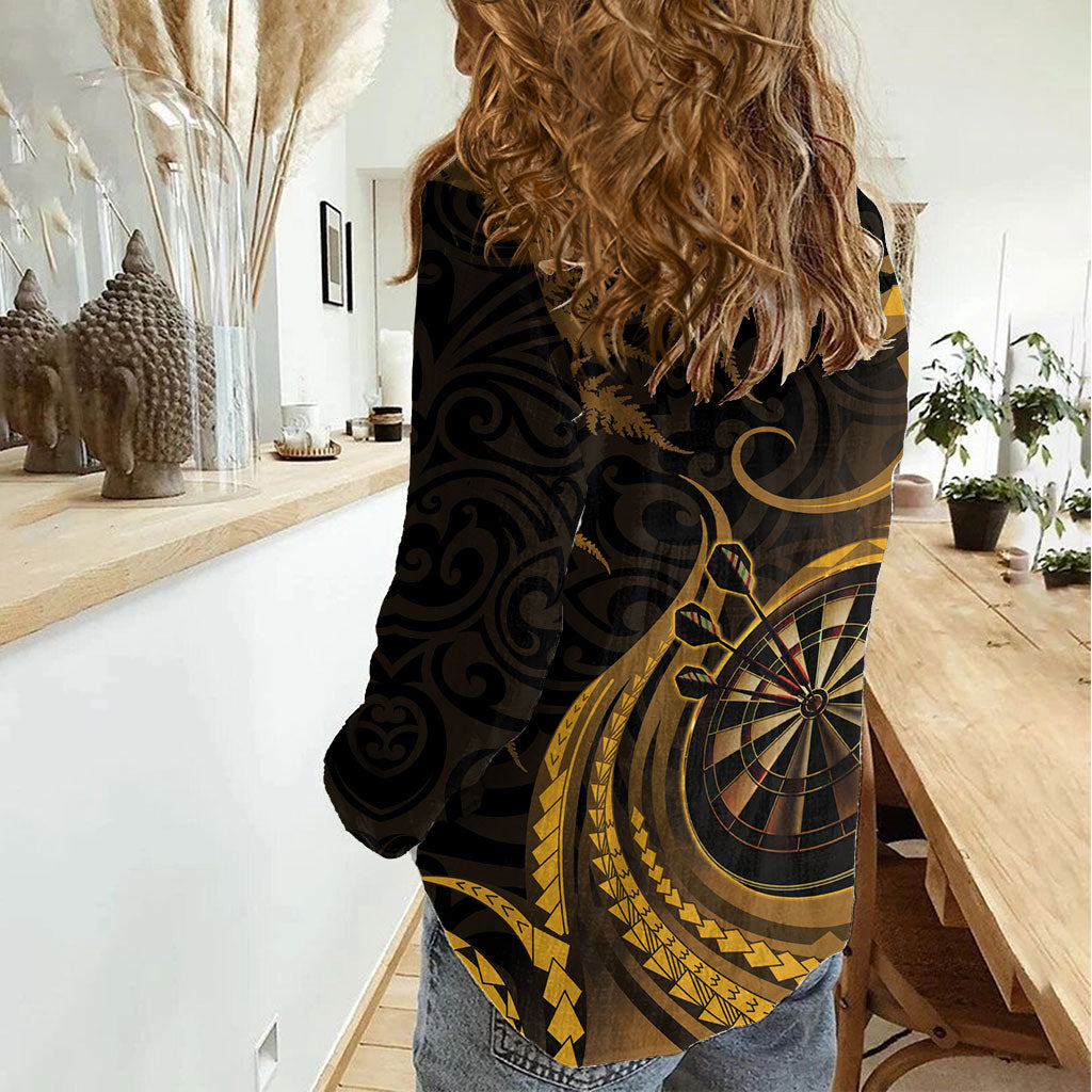 Personalised New Zealand Gold Darts Women Casual Shirt Maori Fern Curve Style