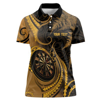 Personalised New Zealand Gold Darts Women Polo Shirt Maori Fern Curve Style