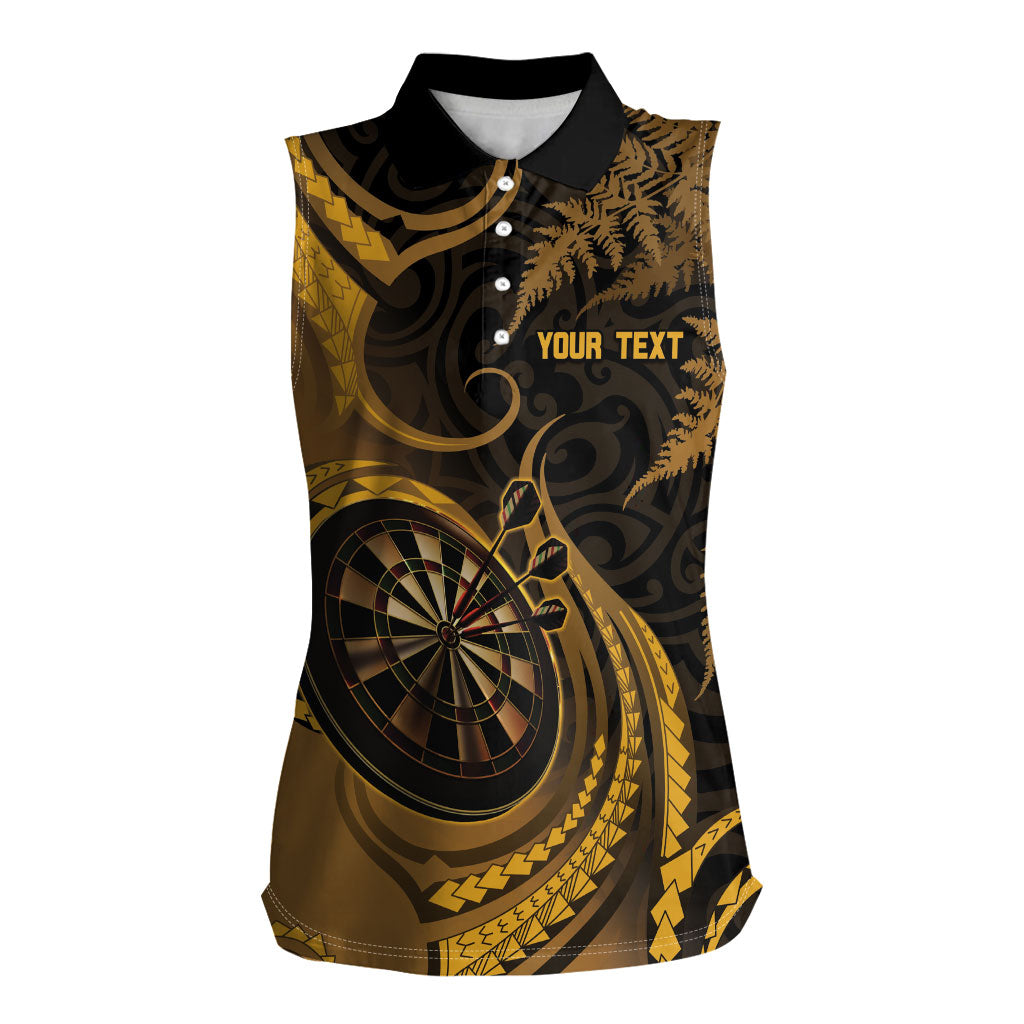 Personalised New Zealand Gold Darts Women Sleeveless Polo Shirt Maori Fern Curve Style