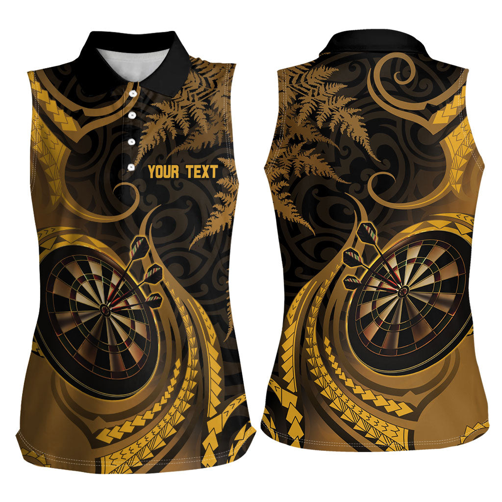 Personalised New Zealand Gold Darts Women Sleeveless Polo Shirt Maori Fern Curve Style