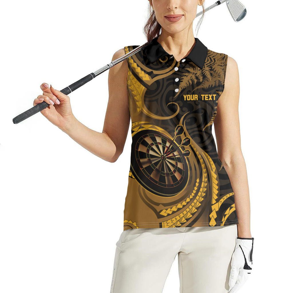 Personalised New Zealand Gold Darts Women Sleeveless Polo Shirt Maori Fern Curve Style