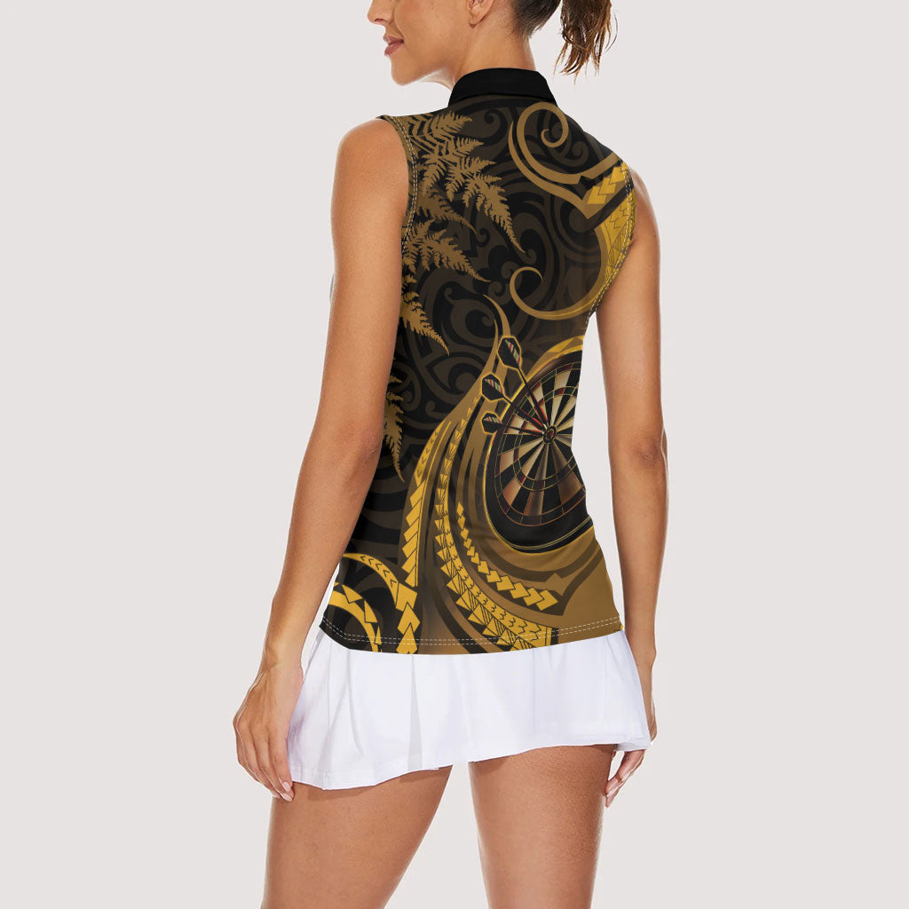 Personalised New Zealand Gold Darts Women Sleeveless Polo Shirt Maori Fern Curve Style