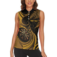 Personalised New Zealand Gold Darts Women Sleeveless Polo Shirt Maori Fern Curve Style