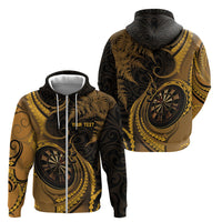 Personalised New Zealand Gold Darts Zip Hoodie Maori Fern Curve Style