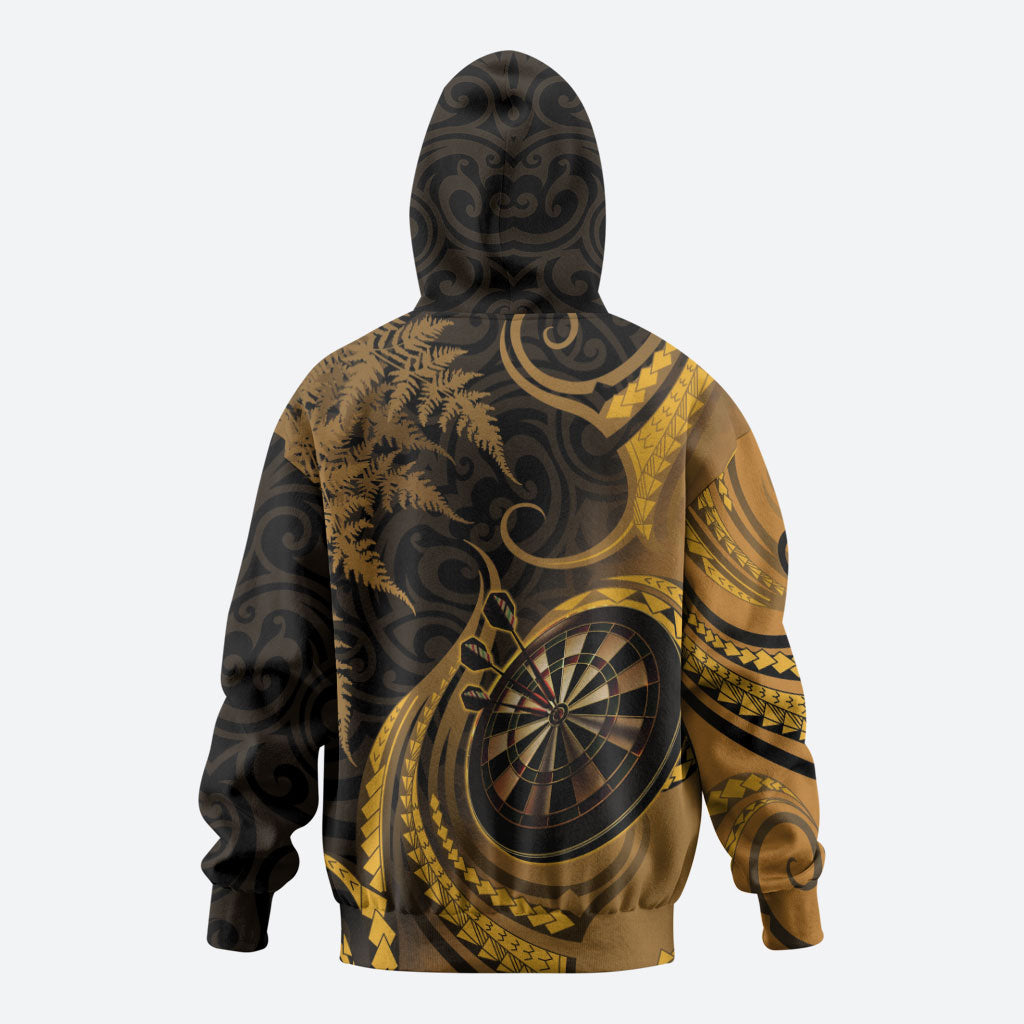 Personalised New Zealand Gold Darts Zip Hoodie Maori Fern Curve Style