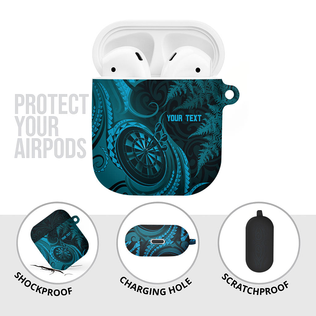 Personalised New Zealand Turquoise Darts AirPods Case Maori Fern Curve Style