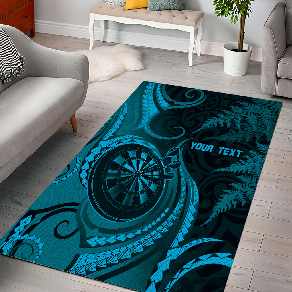 Personalised New Zealand Turquoise Darts Area Rug Maori Fern Curve Style