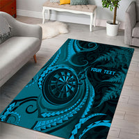 Personalised New Zealand Turquoise Darts Area Rug Maori Fern Curve Style