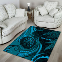 Personalised New Zealand Turquoise Darts Area Rug Maori Fern Curve Style