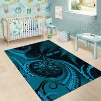 Personalised New Zealand Turquoise Darts Area Rug Maori Fern Curve Style